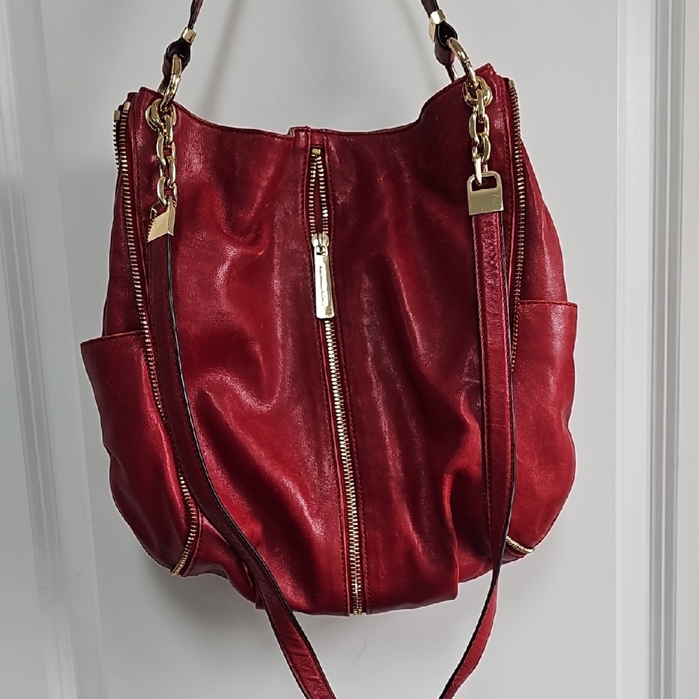 Michael Kors Red Shoulder Bag with Gold Trim